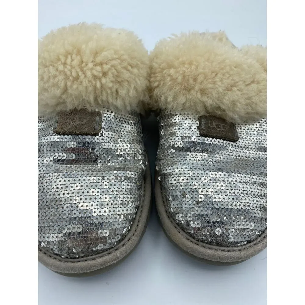 UGG Kids Dazzle Sequin Silver Sparkle Slippers Little Kid size 2